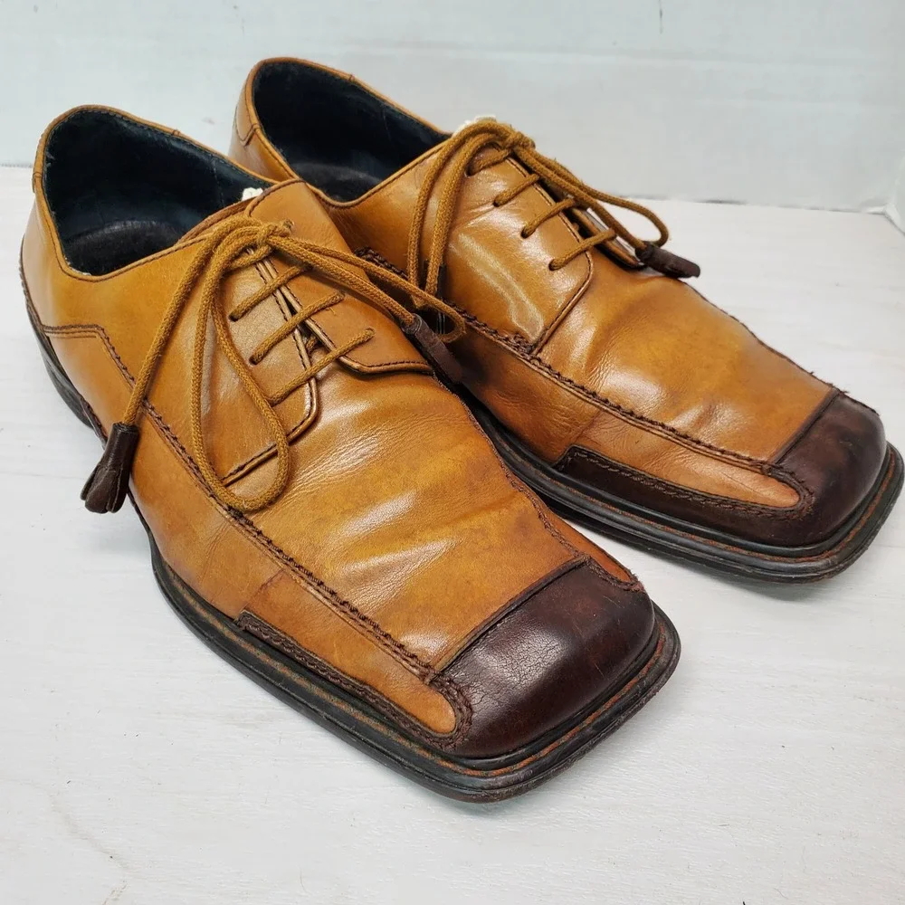 Stacy Adams Mens Tan Leather Oxford Dress Shoes Italy Size 7.5‎ Medium